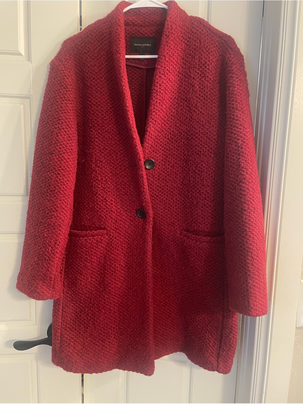 Banana Republic Red Bouclé Shawl-Collar Pea Coat